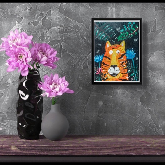 Tiger Painting Wild Original Art Black Canvas Artwork Jungle African Painting - Picture 7 of 12